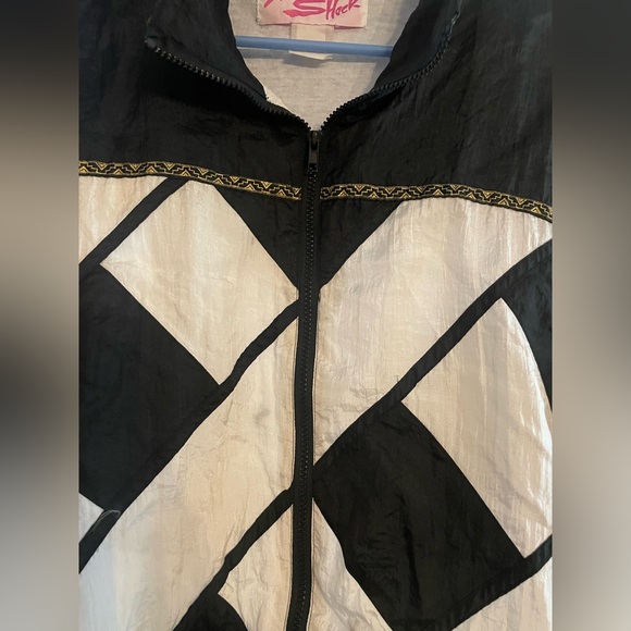 VTG 80s Shell Shock Nylon Windbreaker Run DMC Hip Hop Black Gold Colorblock L/XL - Picture 5 of 6